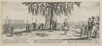 Hängung, Blatt 11 der Folge "Grauen des Krieges" von Jacques Callot