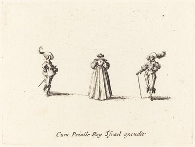 Dame von hinten gesehen und zwei Herren, wahrscheinlich 1634 von Jacques Callot