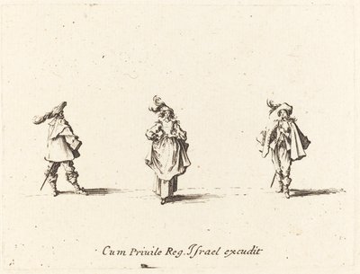 Dame mit Federn und zwei Herren, wahrscheinlich 1634 von Jacques Callot
