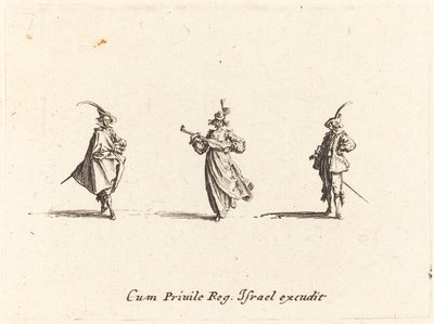 Dame mit Saiteninstrument und zwei Herren von Jacques Callot