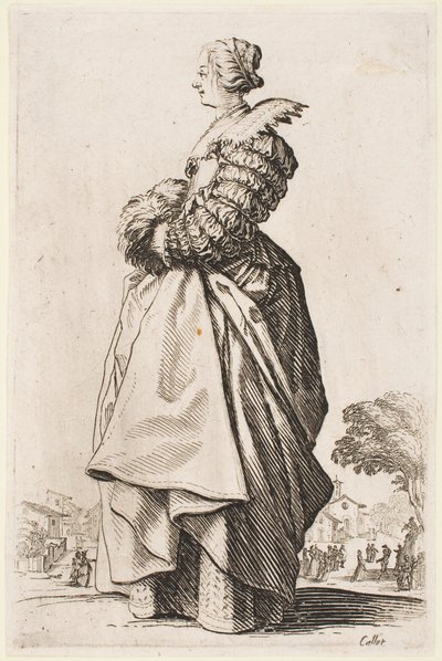 Dame mit Muff (aus der Serie „Der Adel von Lothringen“) von Jacques Callot