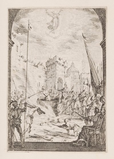 Martyrium des Hl. Johannes des Evangelisten, Nr. 2 aus Das Martyrium der Apostel von Jacques Callot