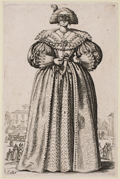 Maskierte Dame, aus der Serie „Der Adel von Lothringen“ von Jacques Callot