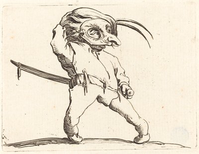Maskierter Mann mit verdrehten Füßen, ca. 1622 von Jacques Callot