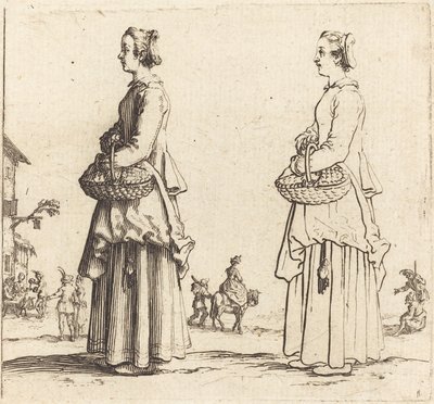 Bäuerin mit Korb, im Profil, nach links gewandt von Jacques Callot