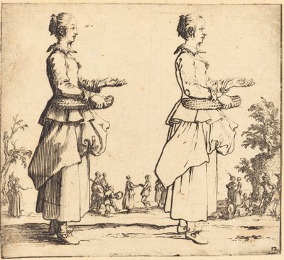 Bäuerin mit Korb im Profil, nach rechts blickend, 1617 und 1621 von Jacques Callot