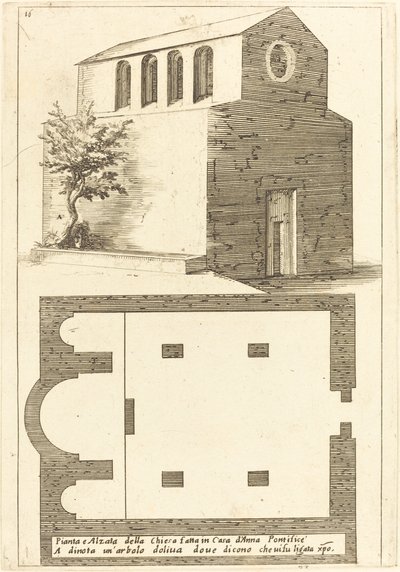 Plan und Aufriss der Kirche nahe dem Haus von Annas von Jacques Callot
