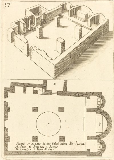 Plan und Aufriss der Kirche von S. Iacoma von Jacques Callot
