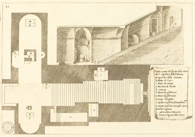 Plan und Teil der Erhebung der Kirche des Heiligen Grabes der Madonna von Jacques Callot