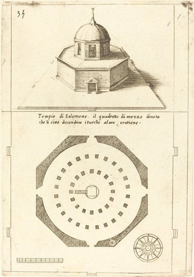 Plan und Darstellung des Tempels von Salomo, 1619 von Jacques Callot
