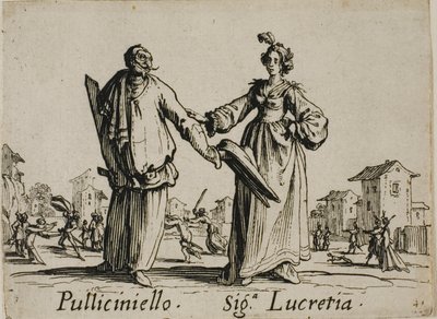 Pulliciniello - Signora Lucretia, Platte 9 aus Balli di Sfessania von Jacques Callot