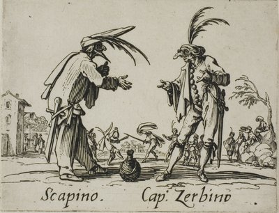 Scapino - Capitano Zerbino, Platte 12 aus Balli di Sfessania von Jacques Callot