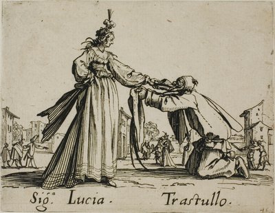 Signora Lucia - Trastullo, Tafel 21 aus Balli di Sfessania von Jacques Callot