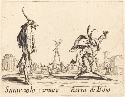 Smaralo Cornuto und Ratsa di Boio von Jacques Callot