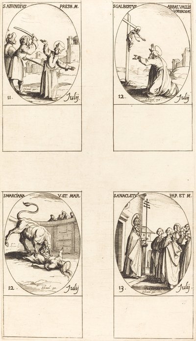 St. Abundius; St. Galbertus; St. Marciana; St. Anacletus von Jacques Callot