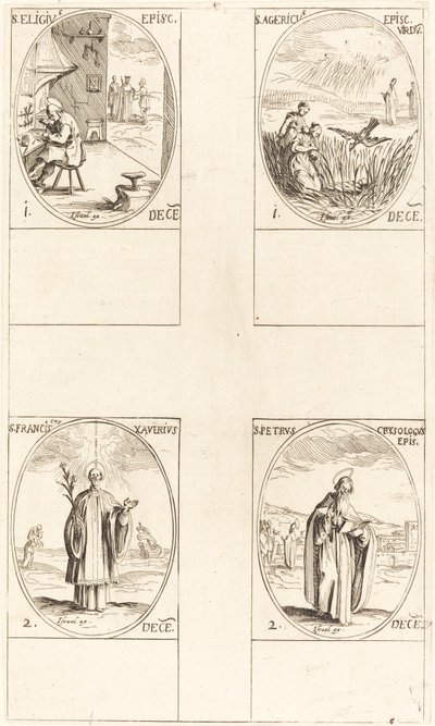 St. Eligius; St. Agericus; St. Franz Xaver; St. Peter Chrysologus von Jacques Callot