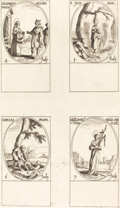 Heilige Elisabeth von Portugal; Heilige Zoe; Heiliger Jesaja, Prophet; Heilige Edelburge von Jacques Callot