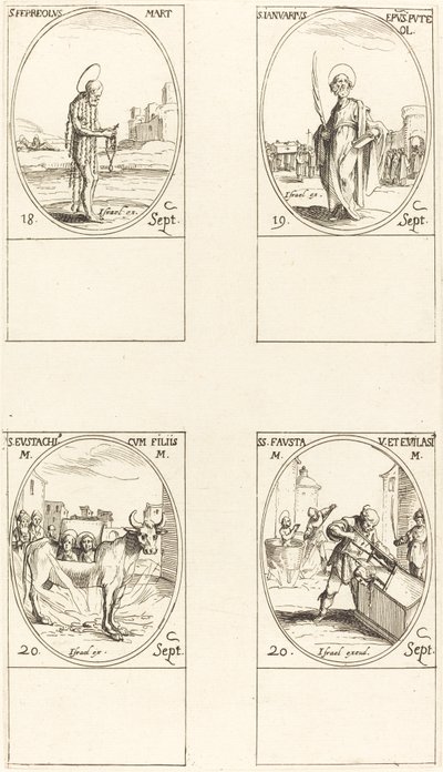 St. Ferreolus, St. Januarius, St. Eustachius und seine Kinder, Sts. Fausta und Evelasius von Jacques Callot