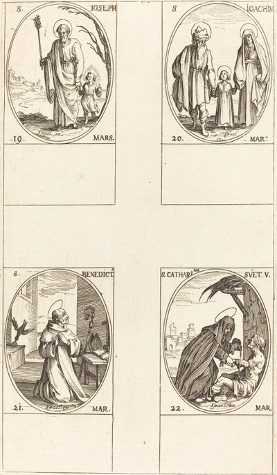 St. Joseph, St. Joachim, St. Benedikt, Abt, St. Katharina von Schweden von Jacques Callot