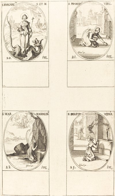 St. Margareta von Antiochia, St. Praxedes, St. Maria Magdalena, St. Birgitta von Schweden von Jacques Callot
