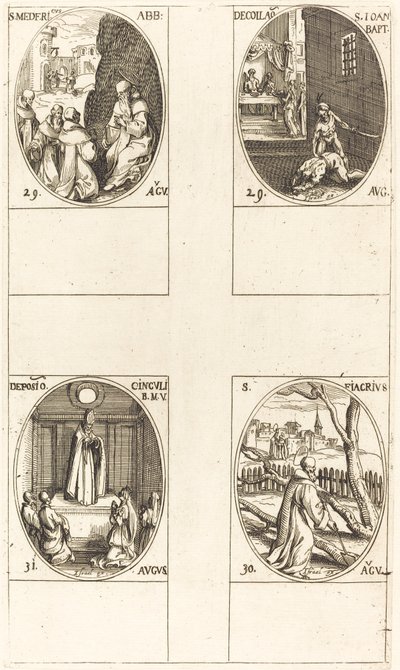 St. Mederic, Abt; Enthauptung von Johannes dem Täufer; St. Fiacre; Fest der Jungfrau von Jacques Callot