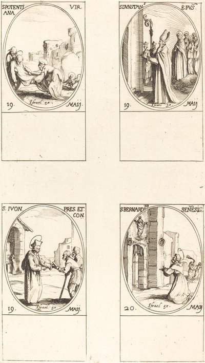 St. Potentiana; St. Dunstan; St. Yvo; St. Bernhardin von Siena von Jacques Callot