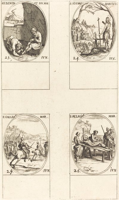 St. Zenon und Gefährten, St. Johannes der Täufer, St. Gallicanus, St. Pelagius von Jacques Callot
