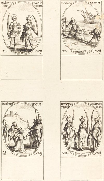 Heilige Nicostratus und Anthiocus; Heilige Julia; Heiliger Desiderius; Heilige Susanna, Palladia und... von Jacques Callot