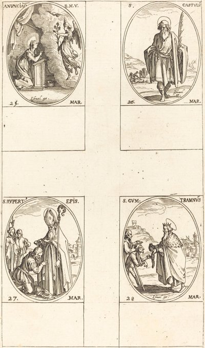 Die Verkündigung; St. Kastulus; St. Rupert; St. Gontran von Jacques Callot