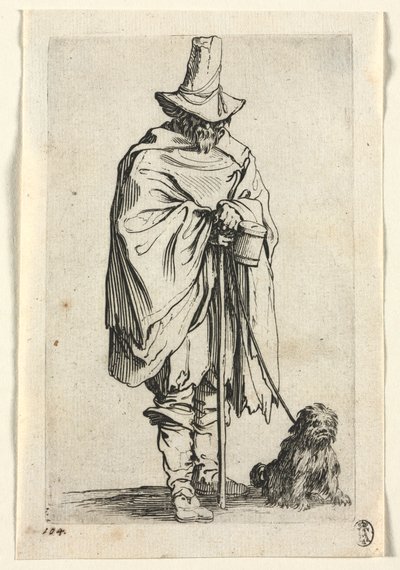 Die Bettler: Blinder Mann mit seinem Hund, um 1623 von Jacques Callot