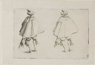 Der Herr mit einem großen Mantel, von hinten gesehen, aus Die Caprices von Jacques Callot