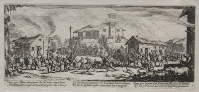 Die großen Leiden des Krieges: Plünderung und Verbrennung eines Dorfes von Jacques Callot