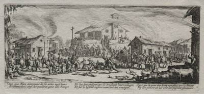Die großen Elend des Krieges: Plünderung und Verbrennung eines Dorfes von Jacques Callot