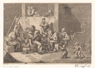 Interieur mit Dudelsack- und Geigenspieler und zwei Sängern von Jacques Dassonville