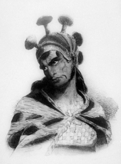 Hawaiianischer Krieger mit einem Helm mit Pilzverzierter Kamm, 1819 von Jacques Etienne Victor Arago