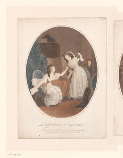 Interieur mit zwei eleganten Damen, in der Türöffnung ein Junge von Jacques Eustache de Sève