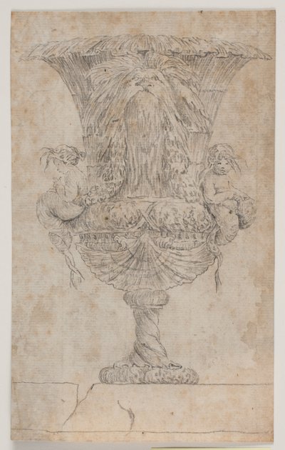 Zier-Vase mit zwei Putti (Meerjungfrauen?). Kopie nach Radierung (Tafel 9) aus der Suite der 1746 von Saly gezeichneten Vasen. "Vasa a se inventa..." von Jacques Francois Joseph Saly