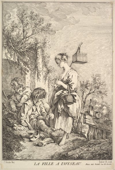 Mädchen mit einem Vogel, Mitte bis Ende des 18. Jahrhunderts von Jacques Gabriel Huquier