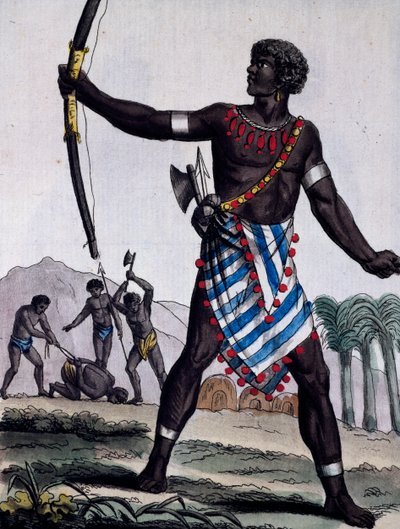 Anzikos-Krieger, Afrika, Stich aus Encyclopedia of voyages von Jacques Grasset de Saint Sauveur