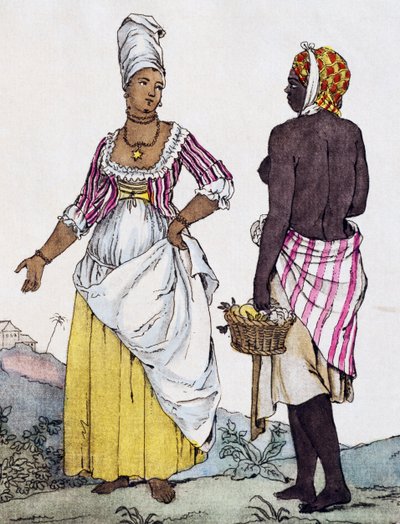 Schwarze Frau und Mulattin von Santo Domingo, Farbstich nach einer Zeichnung von Labrousse von Jacques Grasset de Saint Sauveur
