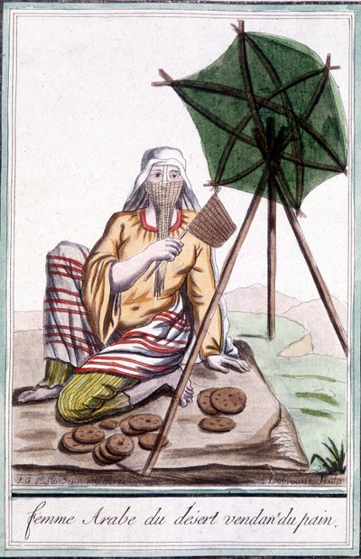 Arabische Wüstenfrau, die Brot verkauft - in „Encyclopedia of Travels“ von Grasset St Sauveur, ed. 1796 von Jacques Grasset de Saint Sauveur