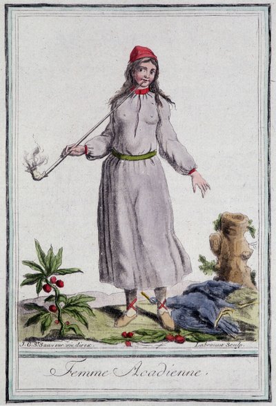 Femme acadienne - in „Encyclopedia of travels“ von Grasset St Sauveur, ed. 1796 von Jacques Grasset de Saint Sauveur
