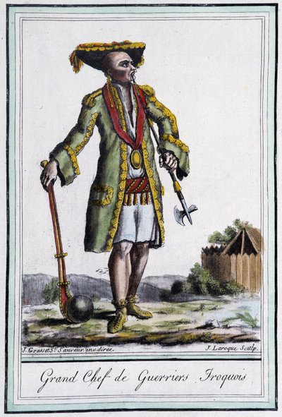 Großer Häuptling der Irokesen-Krieger - in „Encyclopedia of Travels“ von Grasset St Sauveur, Paris von Jacques Grasset de Saint Sauveur