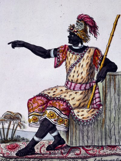 König von Loango, Farbgravur nach einer Zeichnung von Labrousse, aus der Encyclopedia of voyages, von Jacques Grasset de Saint-Sauveur von Jacques Grasset de Saint Sauveur