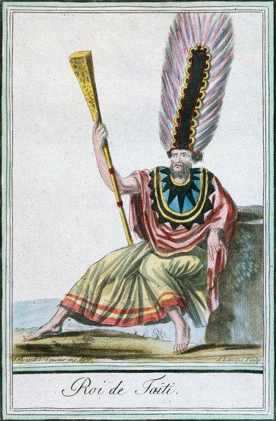 König von Tahiti, Gesellschaftsinseln, Farbstich aus einer Zeichnung von Labrousse aus der Encyclopédie des Voyages von Jacques Grasset de Saint-Sauveur von Jacques Grasset de Saint Sauveur
