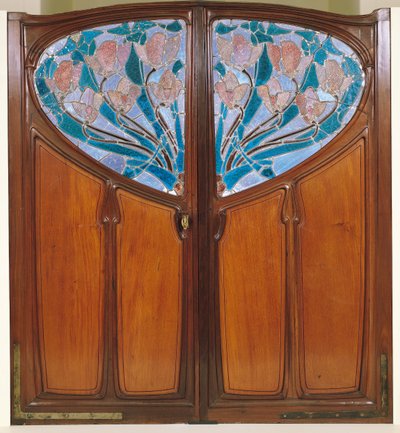 Doppeltür, entworfen von Jacques Gruber (1870-1936), Emile Andre (1880-1941) und Eugene Vallin (1856-1922) für Vaxelaire et Cie von Jacques Gruber