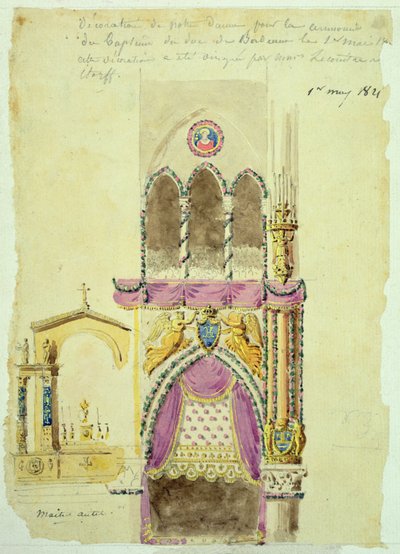 Projekt für die Dekoration von Notre Dame zur Taufe des Duc de Bordeaux von Jacques Ignace Hittorff