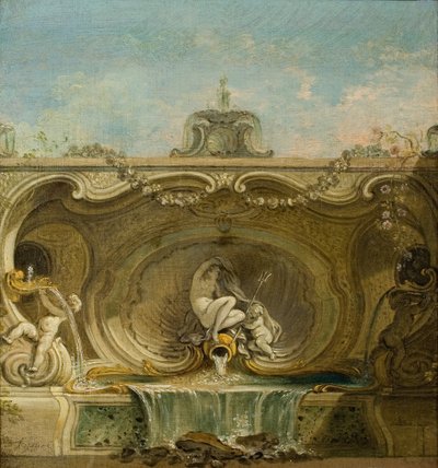 Brunnenentwurf. Najade und Putto, ca. 1740 von Jacques Lajoue de