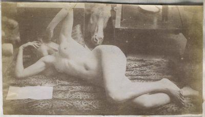 Studie eines weiblichen Aktmodells, liegend auf einem Tigerfell, im Atelier von Jacques de Lalaing von Jacques Lalaing (attributed to)