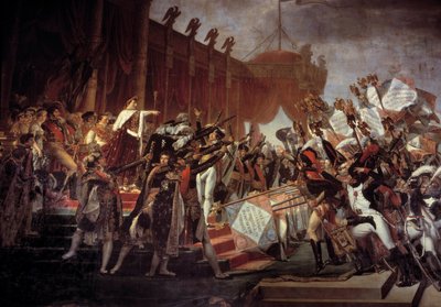 Eid der Armee gegenüber Kaiser Napoleon I. (1769-1821) nach der Verteilung der Adler auf dem Champ de Mars, 5.12.1804 (Detail) von Jacques Louis David
